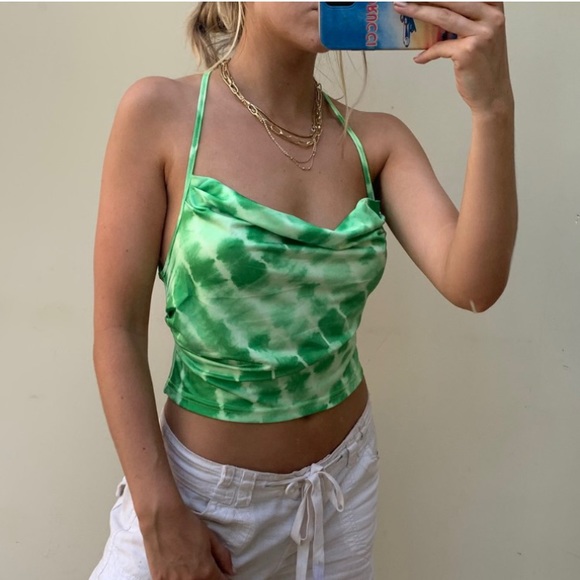 Tie dye Cowl neck in green and blue. - Picture 2 of 7